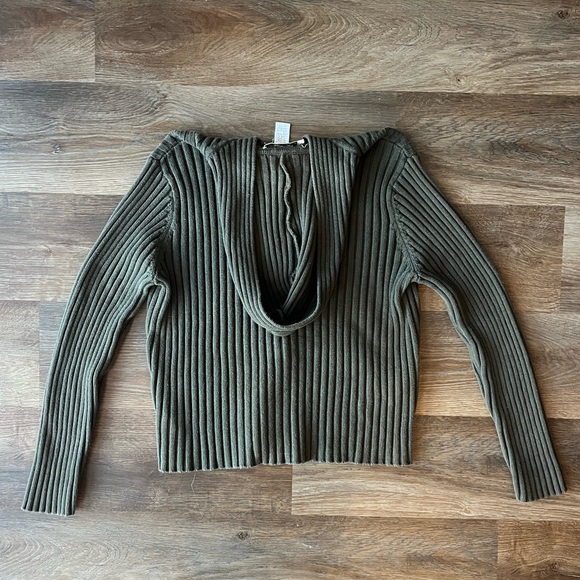 Jones New York Olive Hooded Ribbed Zip Sweater - Picture 3 of 6